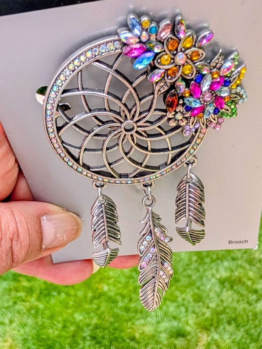 Metal Gallery - Dream Catcher Brooch with Rhinestones - NWT